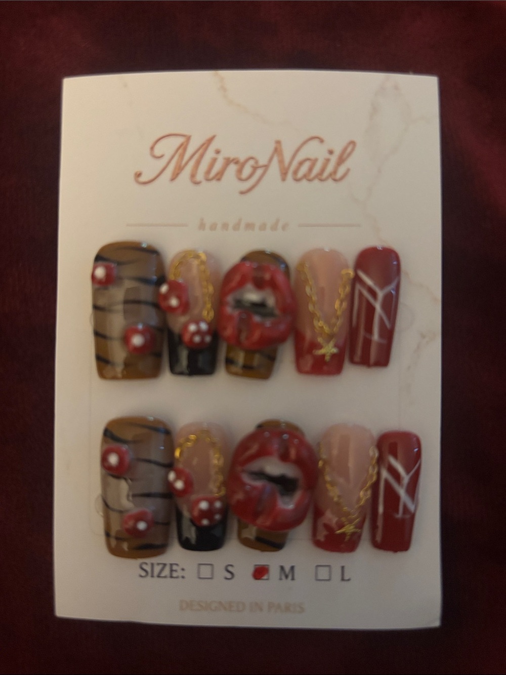 Handmade Red & Nude Press-On Nail Set